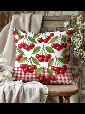 Cherry Print Decorative Pillows - Red SET OF TWO